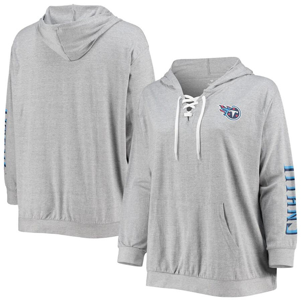 Women's Tennessee Titans Heathered Gray Lace-Up Pullover Hoodie